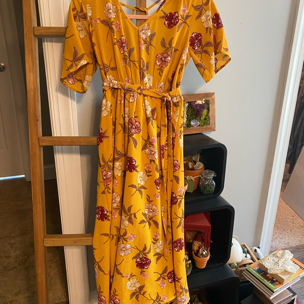 Blue Rain Gold and Red Wrap Tie Front Maxi Dress